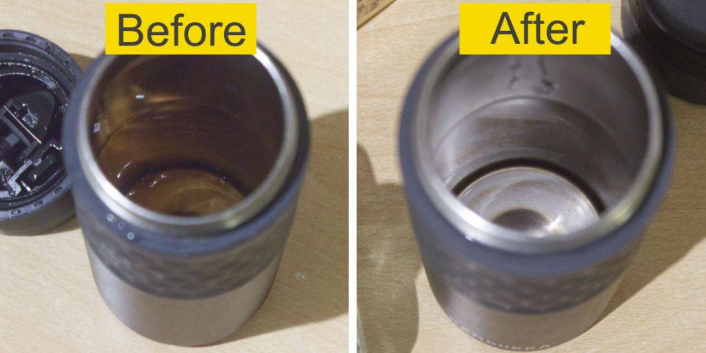 Comparison - before and after deep cleaning travel mug